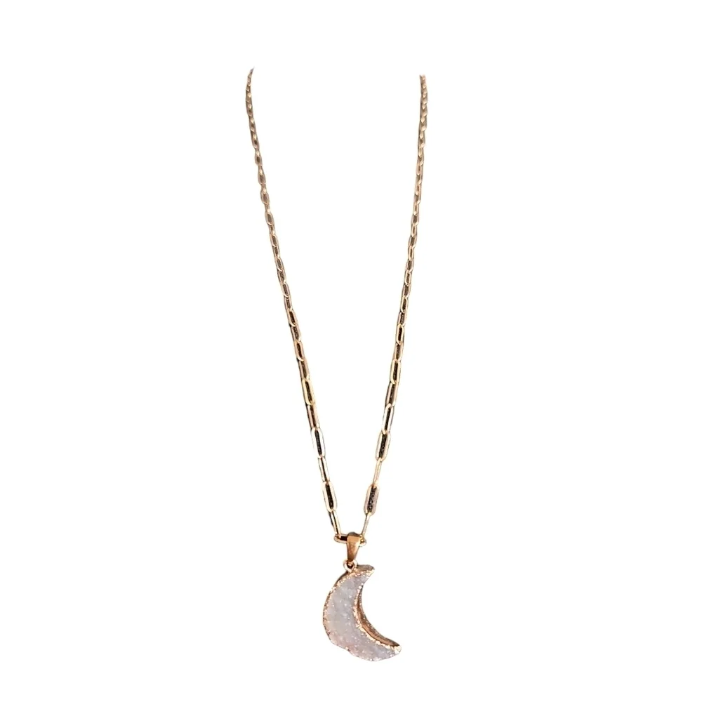 Druzy Moon Rose Gold Necklace - Picture 3 of 4